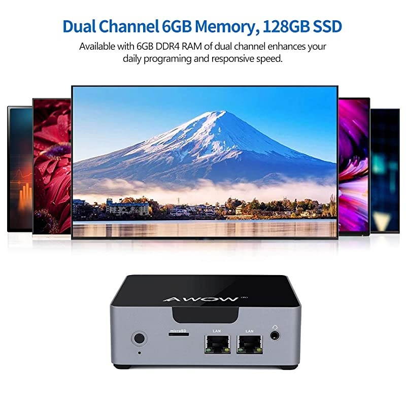 Mini PC  Desktop Computer Intel Celeron N3450 Windows 10 6GB DDR4 128GB SSD/Burst Frequency 2.2/Dual LAN/ 2.4G+5G Dual Band WiFi/4K /Bluetooth/HDMI/5 USB3.0 Ports Micro PC