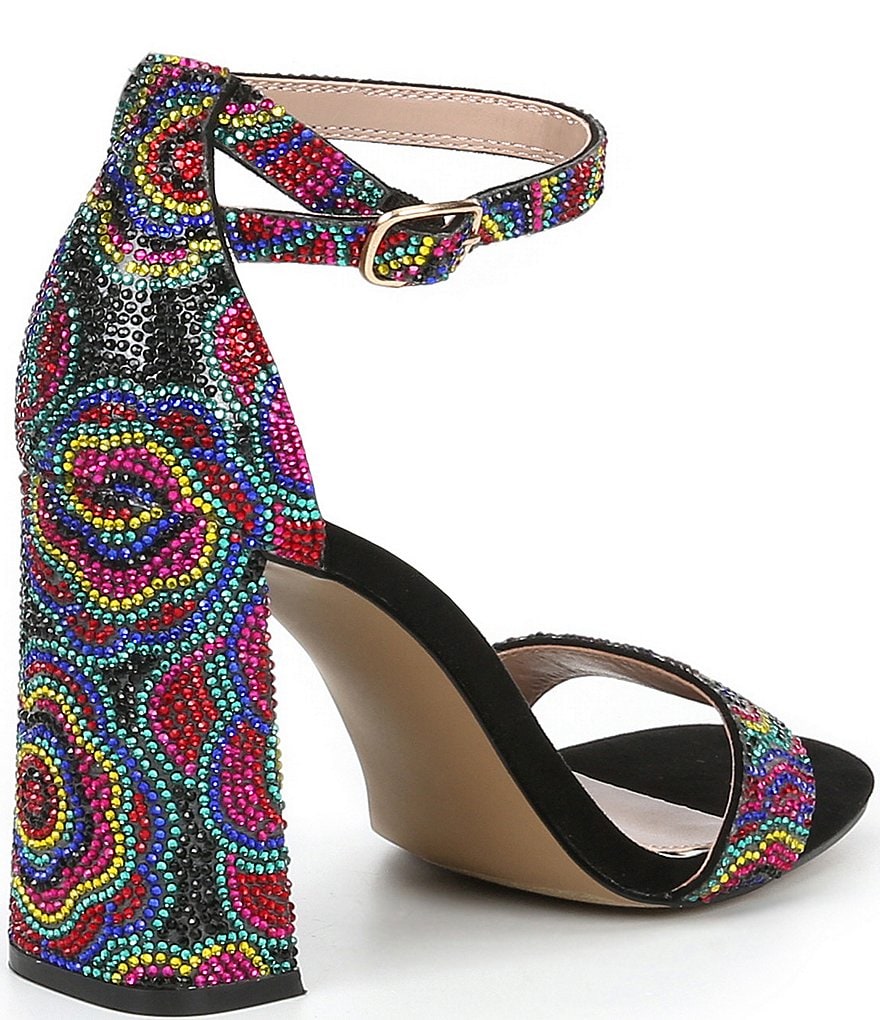 Betsey Johnson Cicely Floral Embellished Ankle Strap Square Toe Sandals