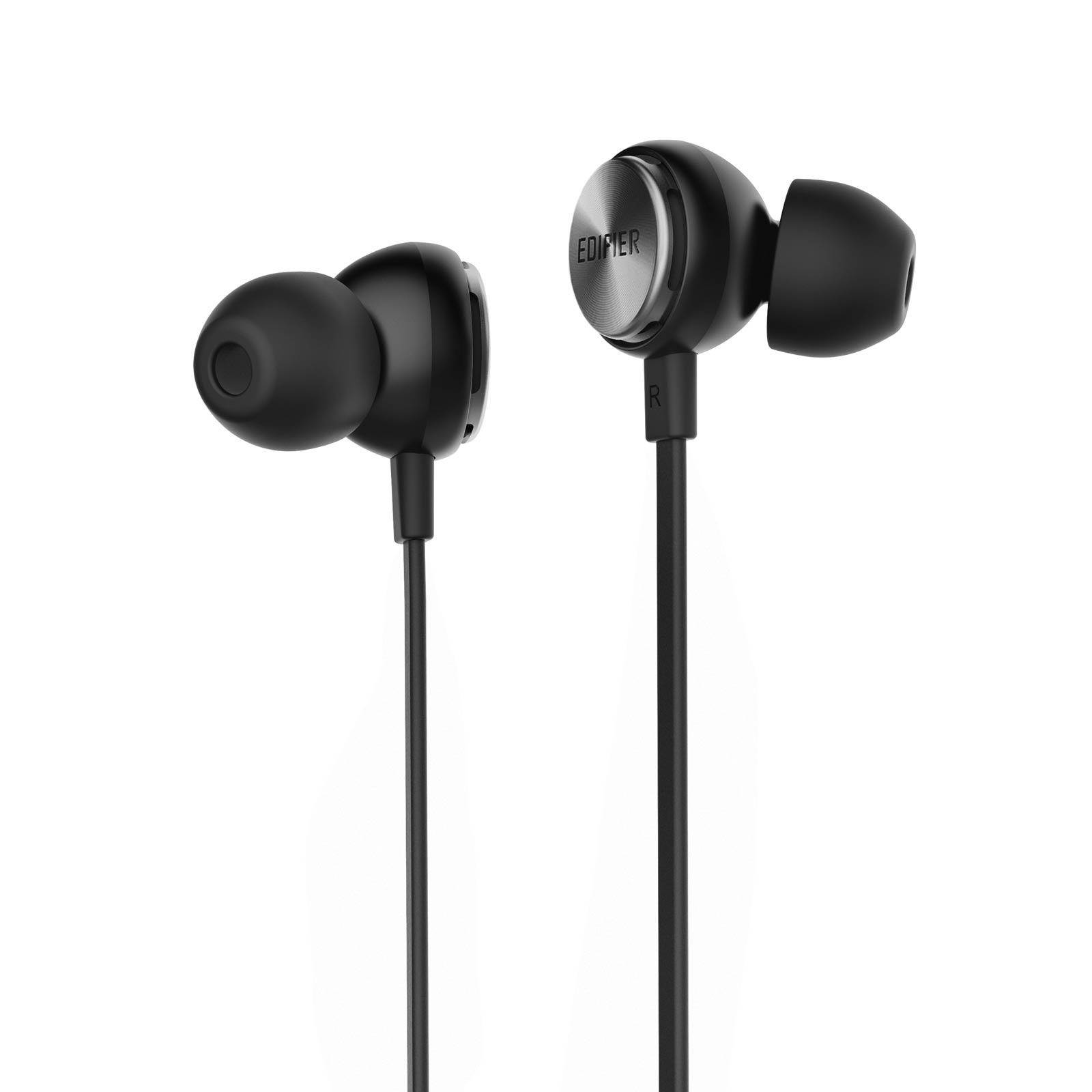 Edifier P293 Plus Headphones In-Ear Earphones Inline Volume Playback Controls Flat L Shaped Cable Comfortable Eartips - Black