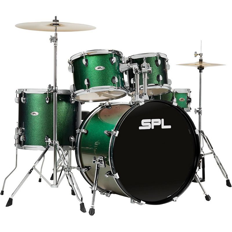 Sound Percussion Labs UNITY II 5-Piece Complete Drum Set With Hardware, Cymbals and Throne Pine Green Glitter