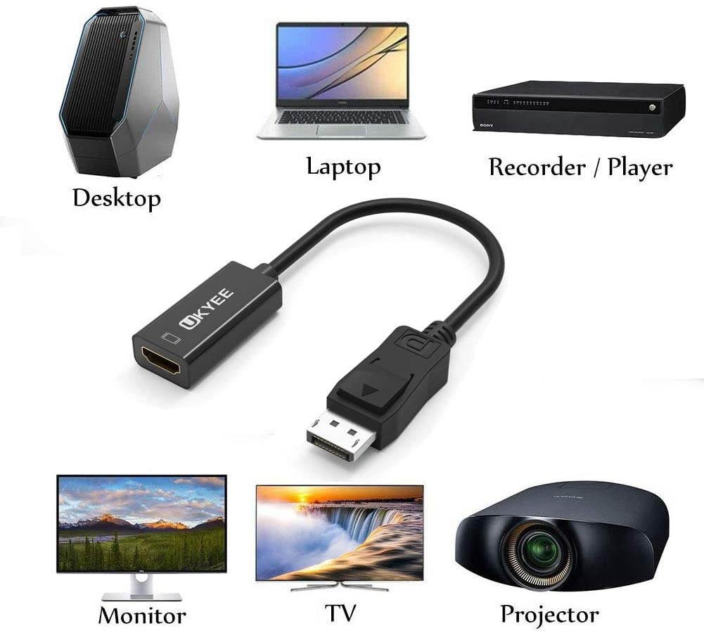 Display to HDMI Adapter Converter 2-PackUKYEE Displayport DP to HDMI Adapter Cable Male to Female Port Connector 1080P Compatible with Computer Desktop Laptop PC Monitor Projector HDTV - Black