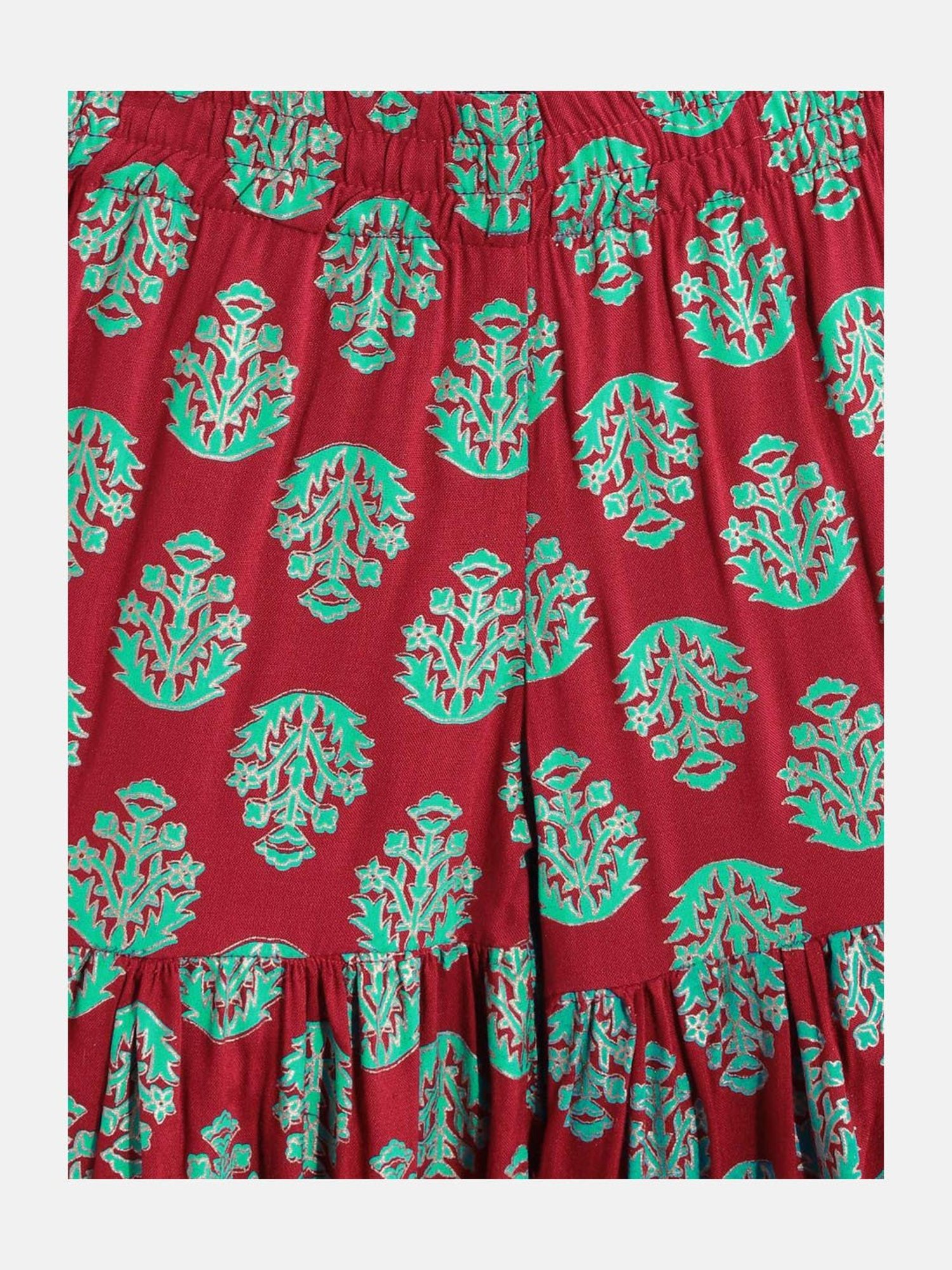 READIPRINT FASHIONS Kids Maroon Floral Print Kurta With Sharara