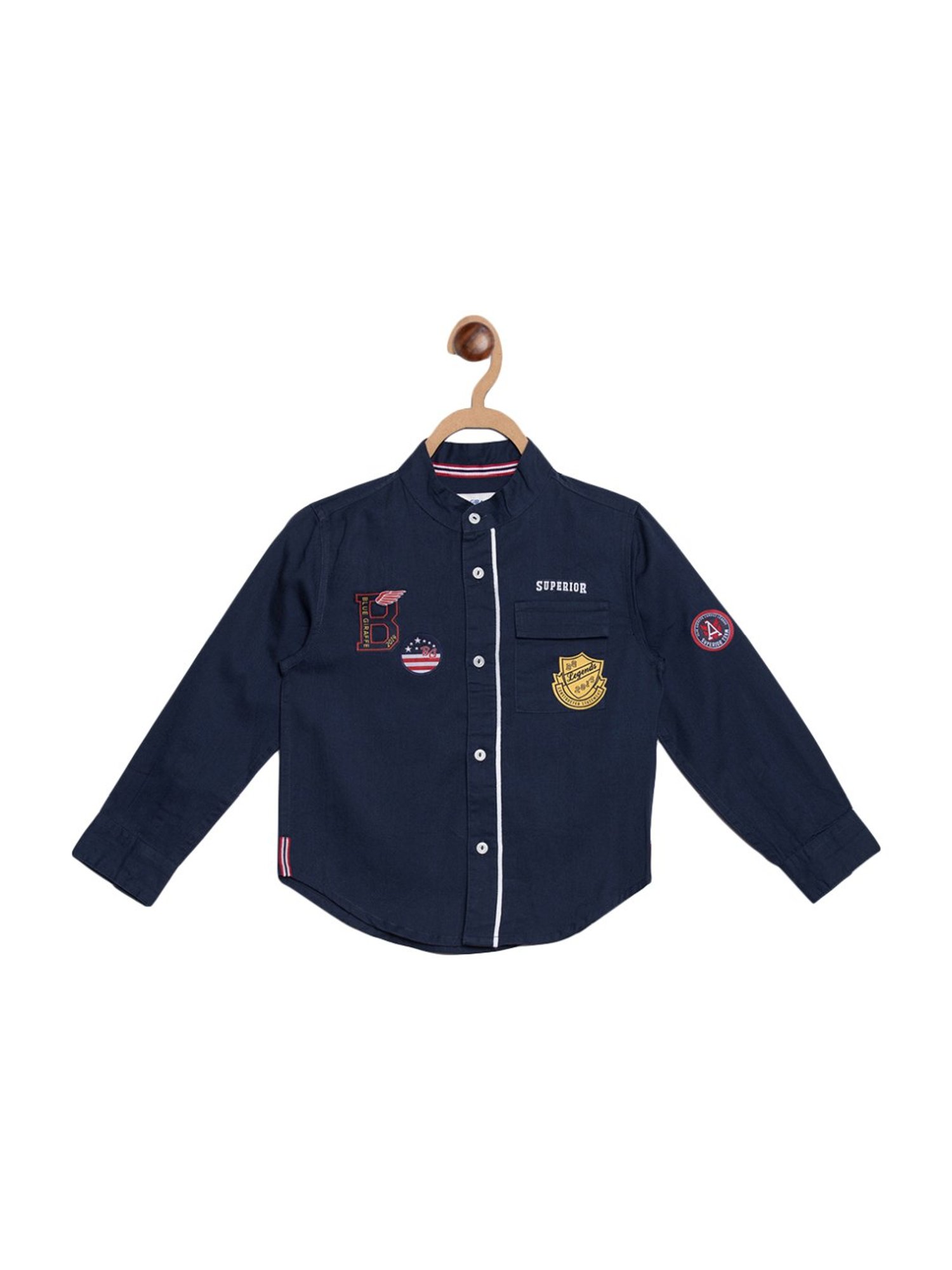 Blue Giraffe Kids Navy Cotton Printed Shirt