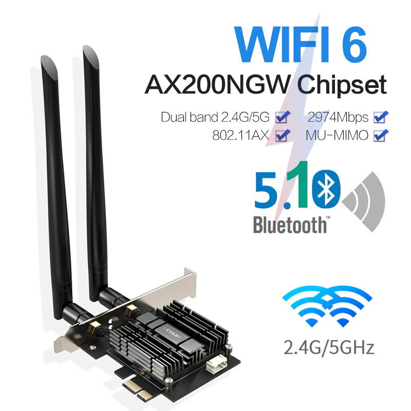 WiFi 6 Card AX 3000Mbps PCIe Network Card AX200 802.11AX 2.4Ghz/5.8Ghz with Bluetooth 5.0 & Heat Sink Wireless PCI Express Wi-Fi Adapters Dual Band Antenna for Windows 10 64-bit
