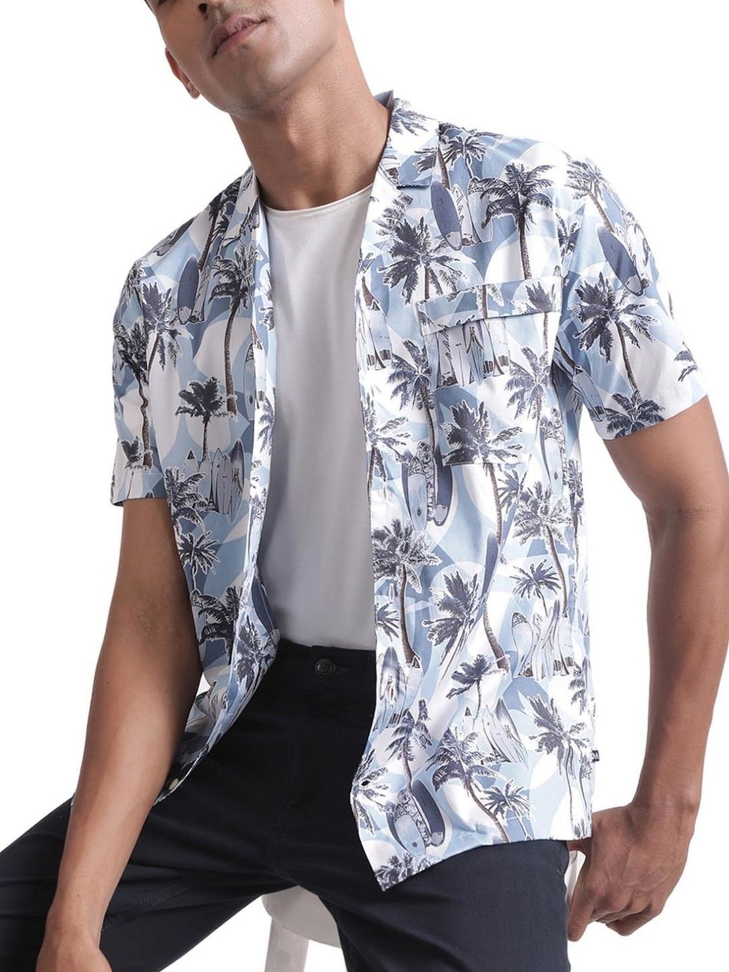 Matinique Blue Regular Fit Printed Shirt