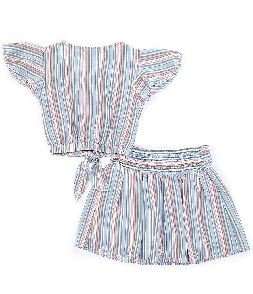 Xtraordinary Big Girls 7-16 Short-Sleeve Striped Button-Front Shirt & Skirt Matching Set