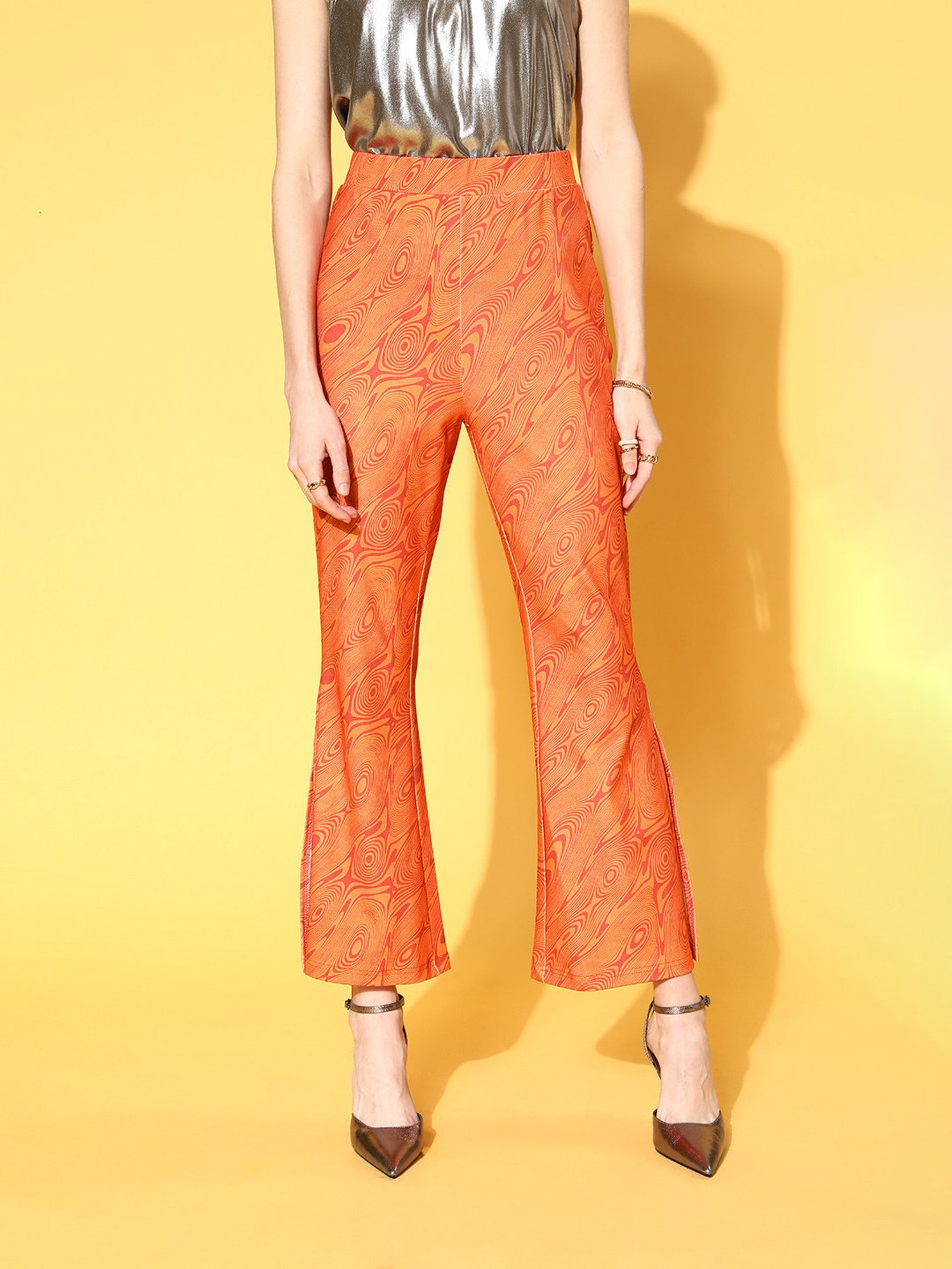 Melon by PlusS Orange Regular Fit Printed Pants