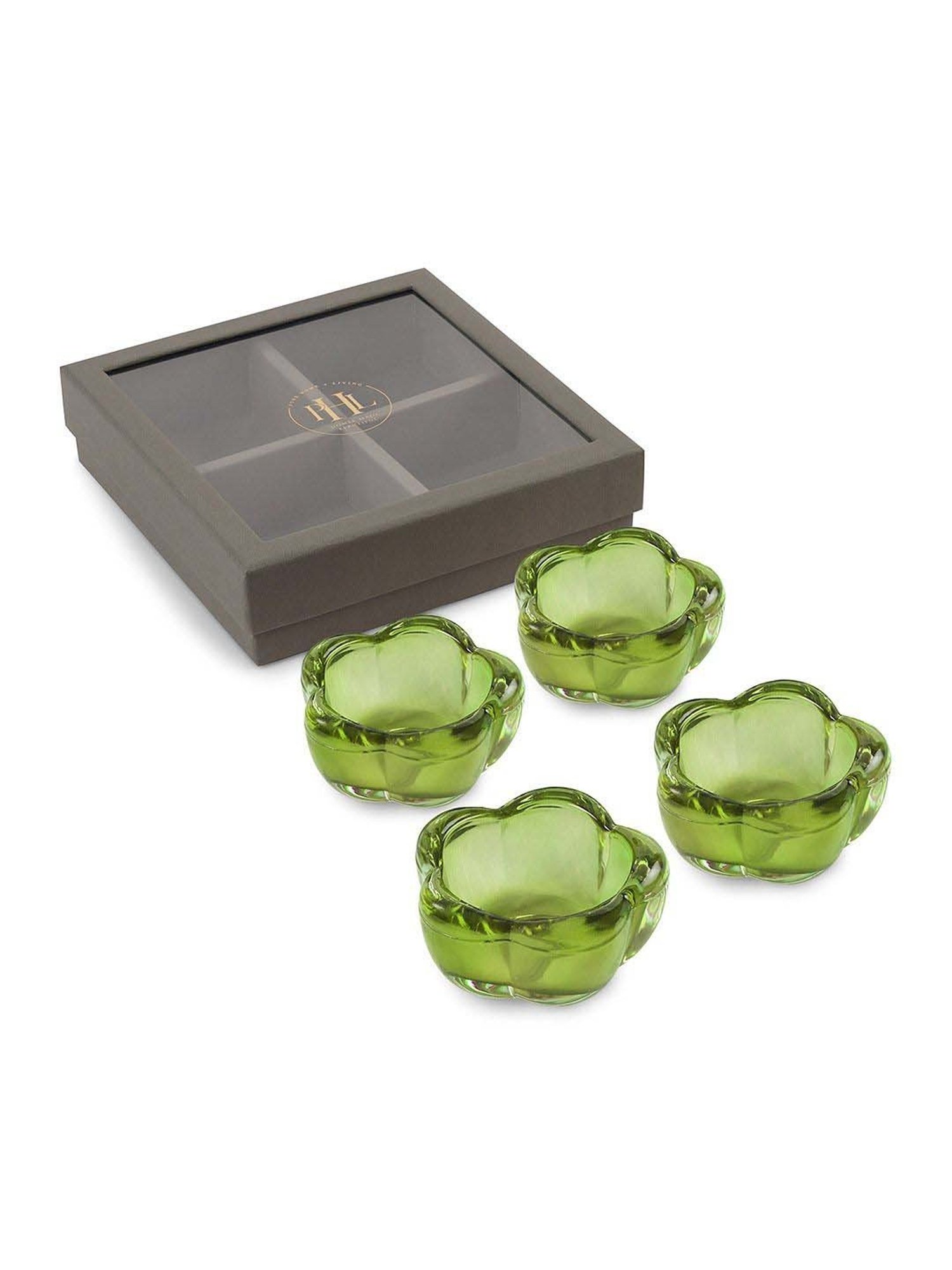 Pure Home and Living Green Glass Flower Shaped Tealight Holders - Set of 4