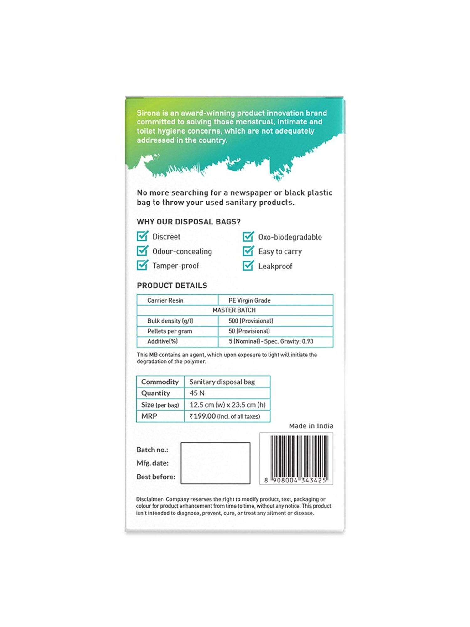 Sirona Sanitary Disposal Bags - 45 Bags