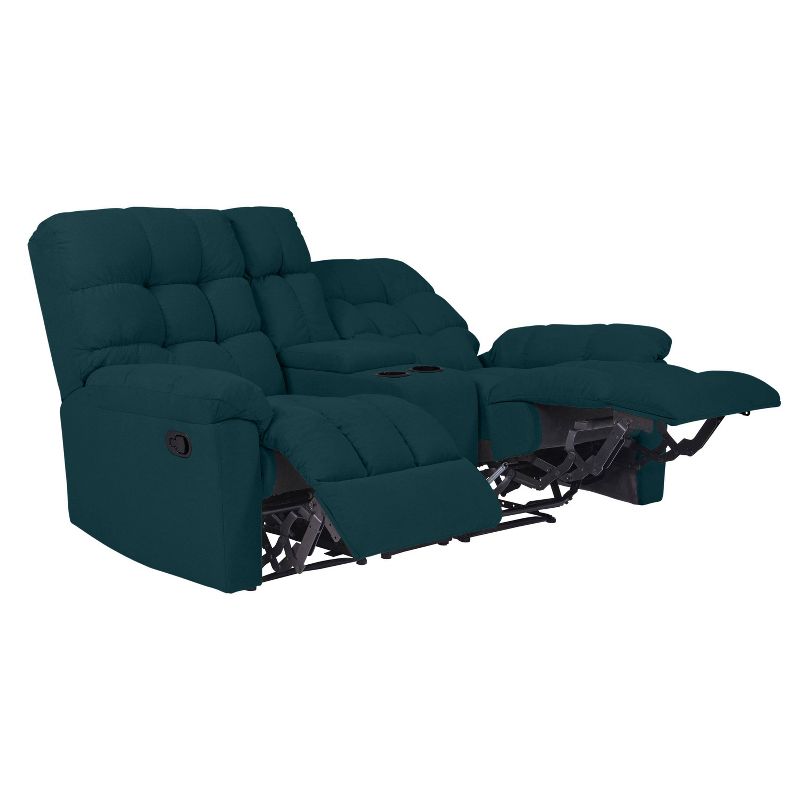 Alma 2 Seat Tufted Wall Hugger Recliner Loveseat with Power Storage Console Plush Low Pile Velour Peacock Blue - ProLounger