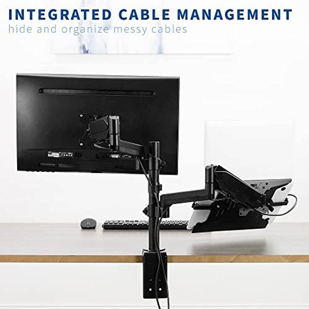 VIVO Black 17" to 32" Monitor + Laptop Pneumatic Spring Sit-Stand Desk Mount | Articulating VESA Stand (STAND-V102L)