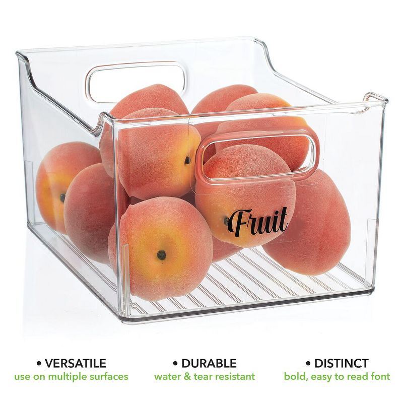 mDesign Plastic Food Storage Organizer Bin with Labels, Set of 9 - Clear