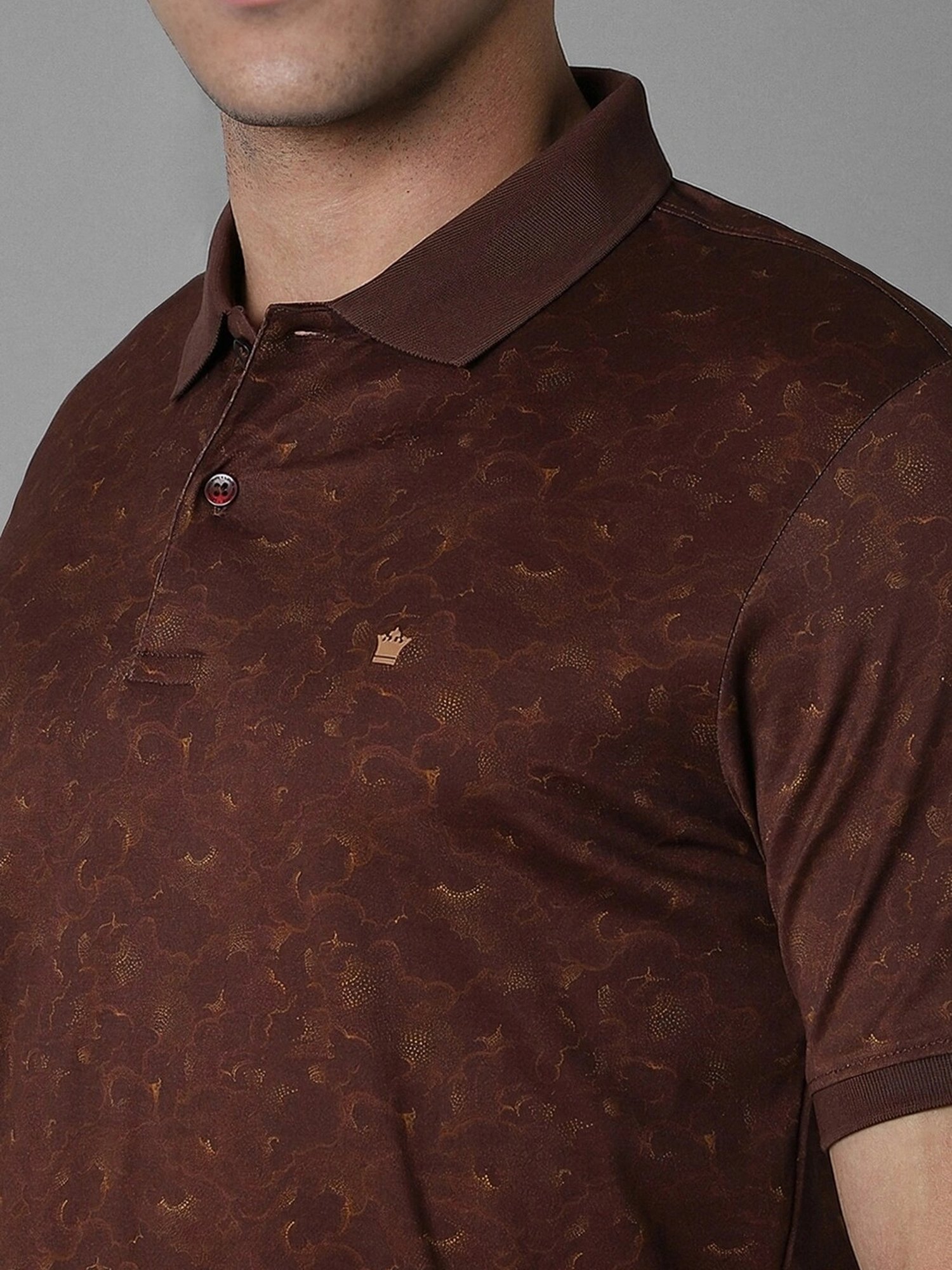 Louis Philippe Brown Cotton Regular Fit Printed Polo T-Shirt