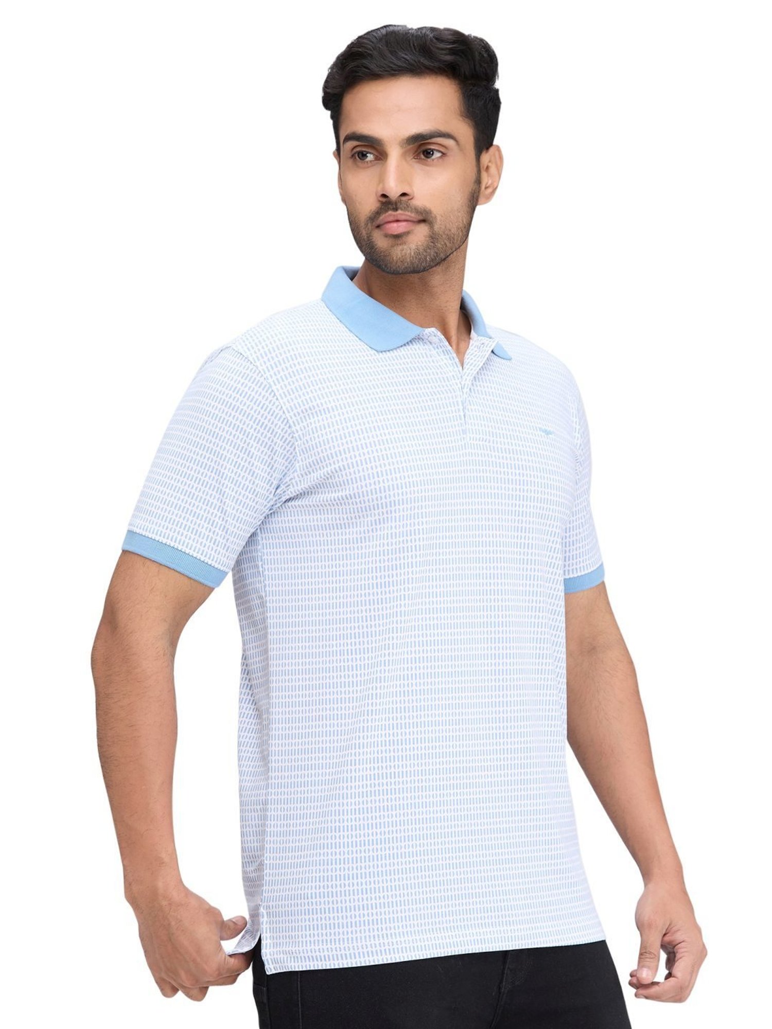 Park Avenue Blue Slim Fit Printed Polo T-Shirt