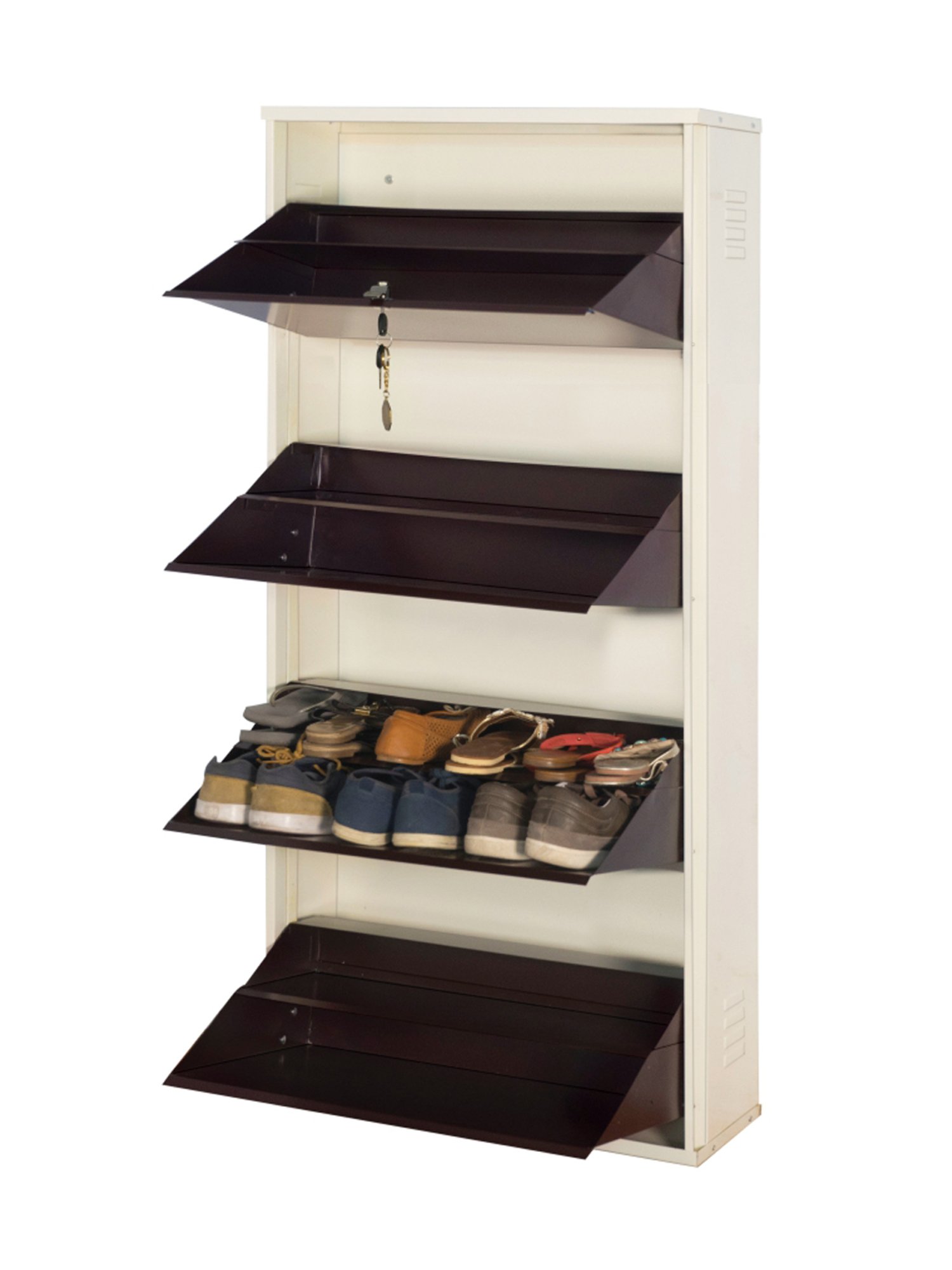 Delite Kom Metal Shoe Rack - 24" 8 Shelf, Double Decker, Ivory Coffee, PowderCoat, Wall Mount, DIY