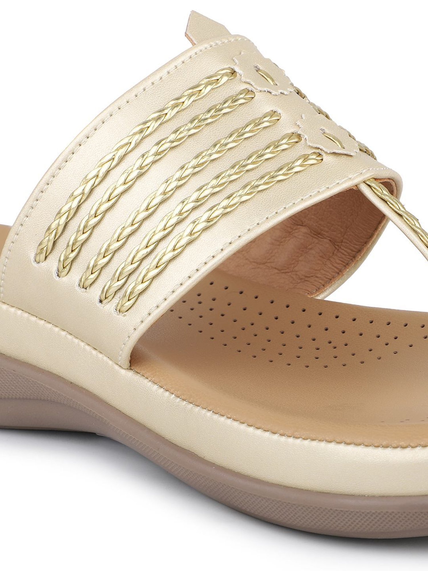 Inc.5 Women's Gold Kolhapuri Sandals