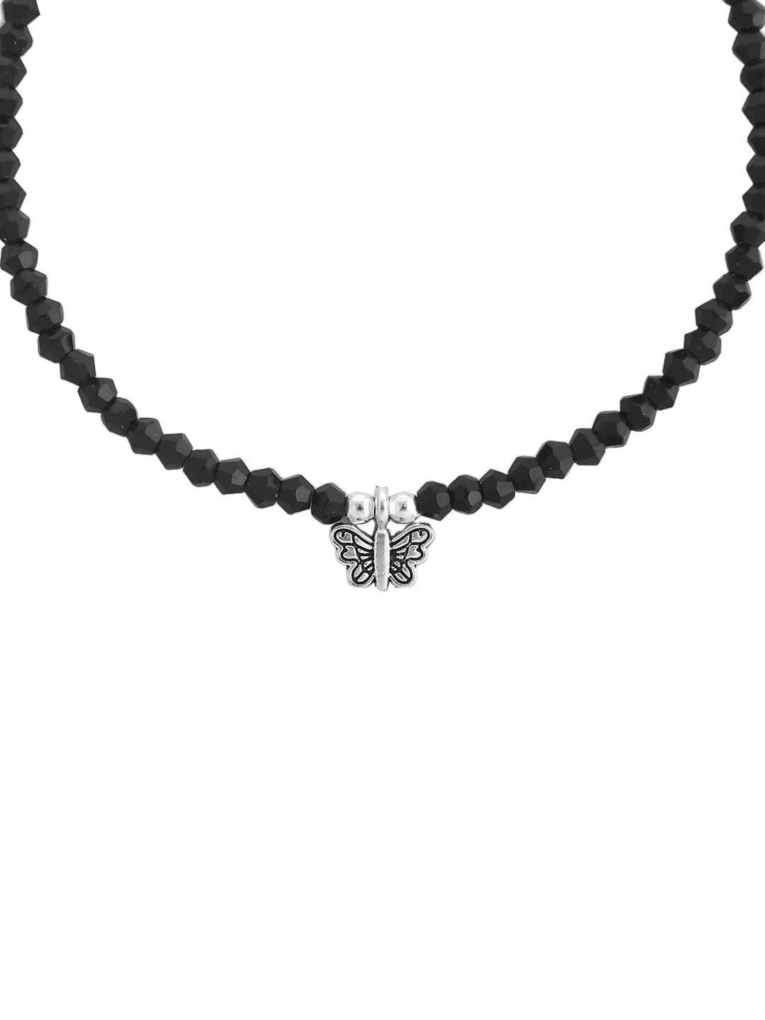 VOJ Set of 2 Black beaded butterfly Anklet for Women