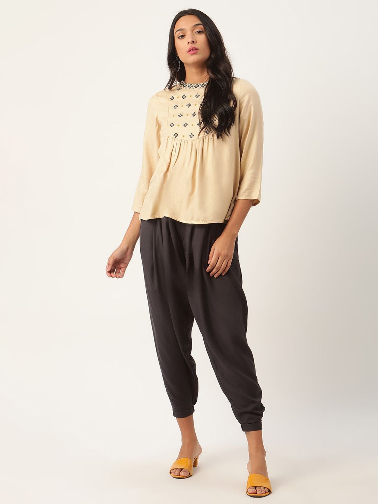 Rooted Black Regular Fit Pleated Harem Pants