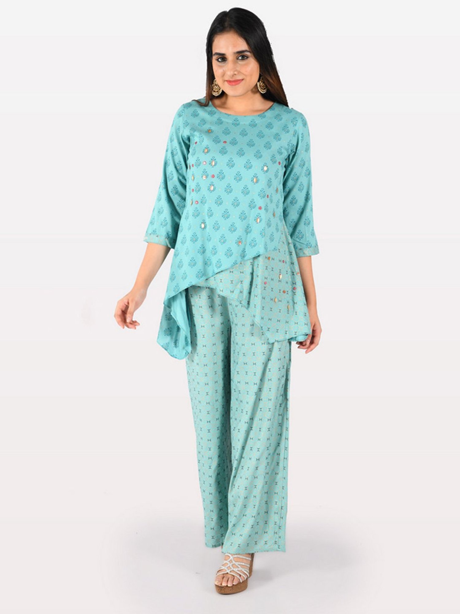 Neeru's Blue Embellished High Low Kurti