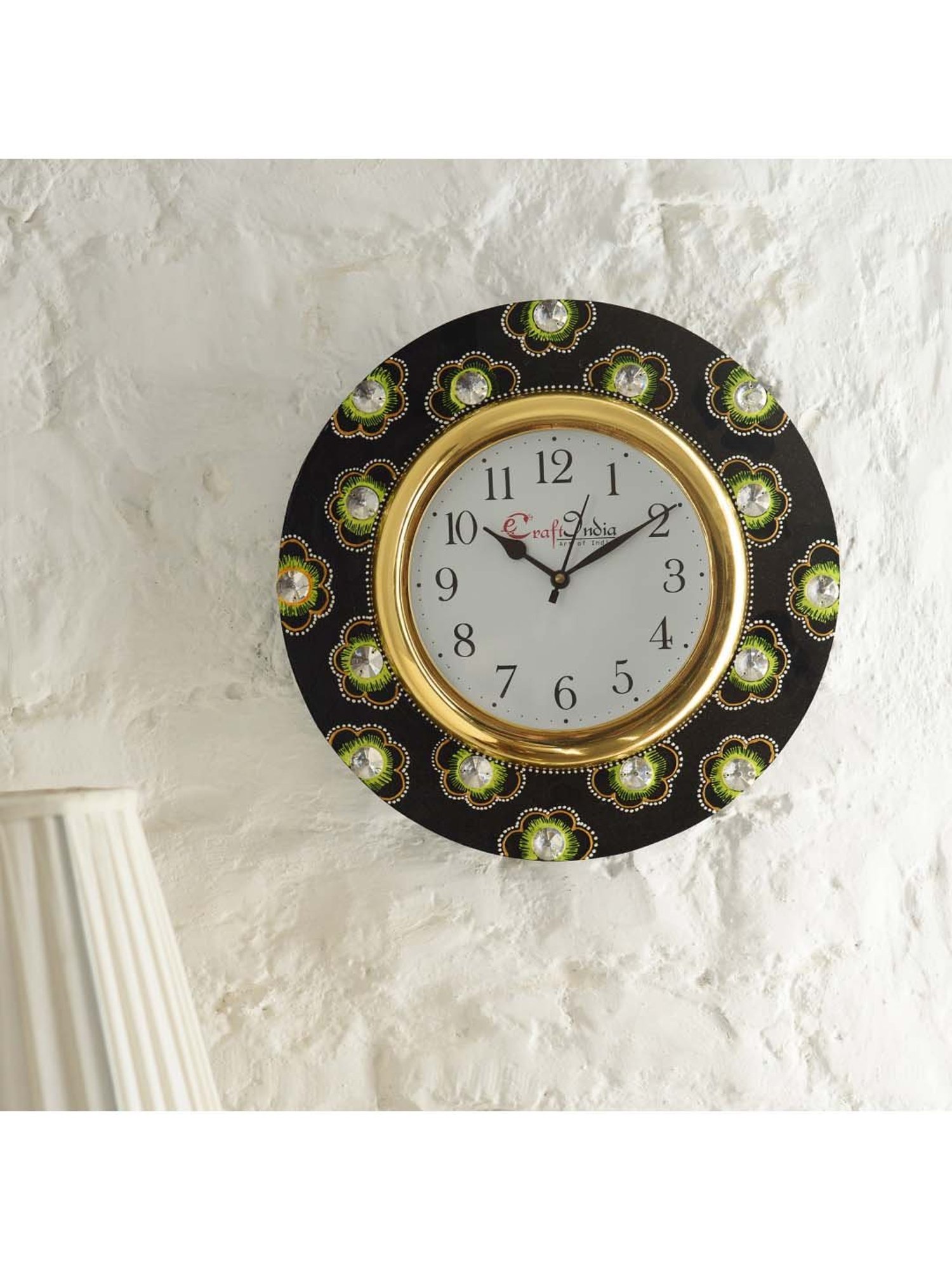 eCraftIndia Handcrafted Ethnic Design Papier Mache Wooden Wall Clock