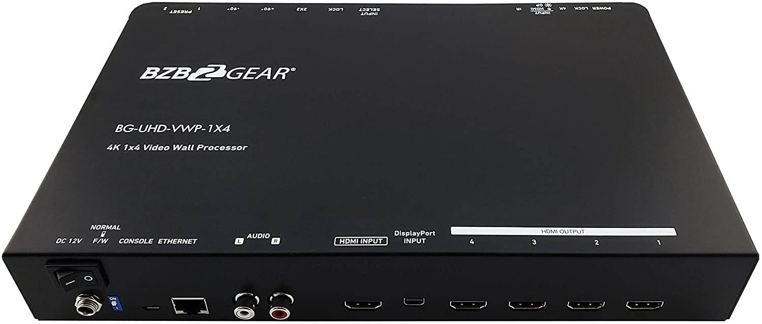 BZBGEAR 4-Port 4K 60Hz Video Wall Processor with Scaler Audio and 1x3/1x4/2x2/4x1 Layout