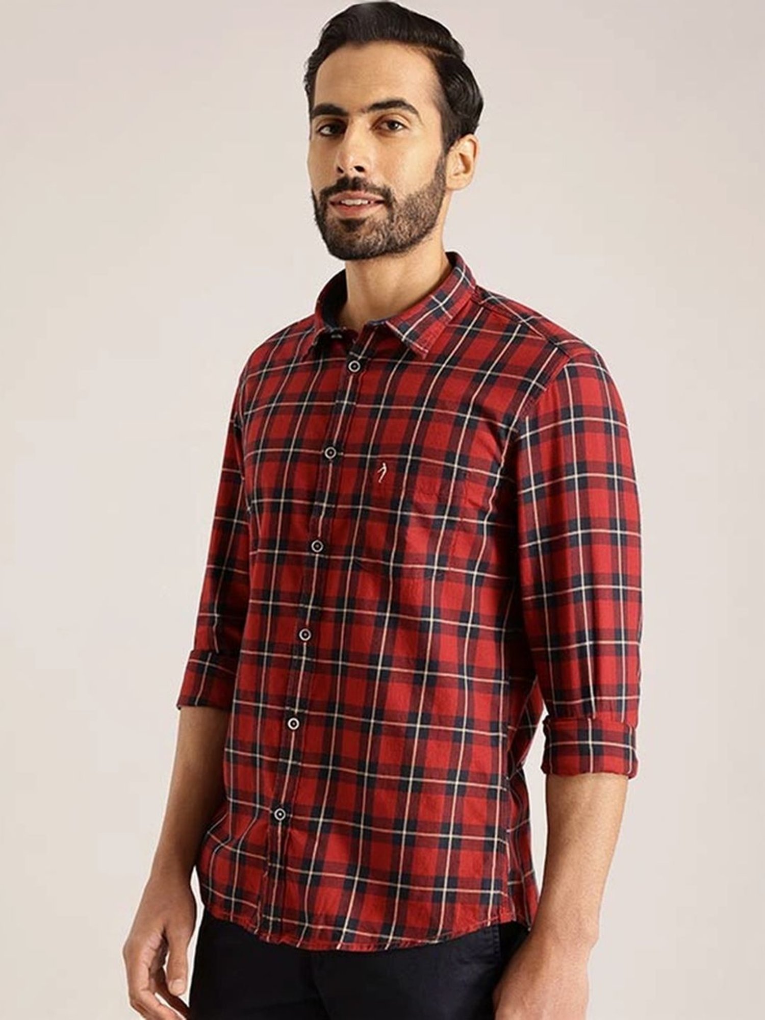 Indian Terrain Red Slim Fit Checks Shirt