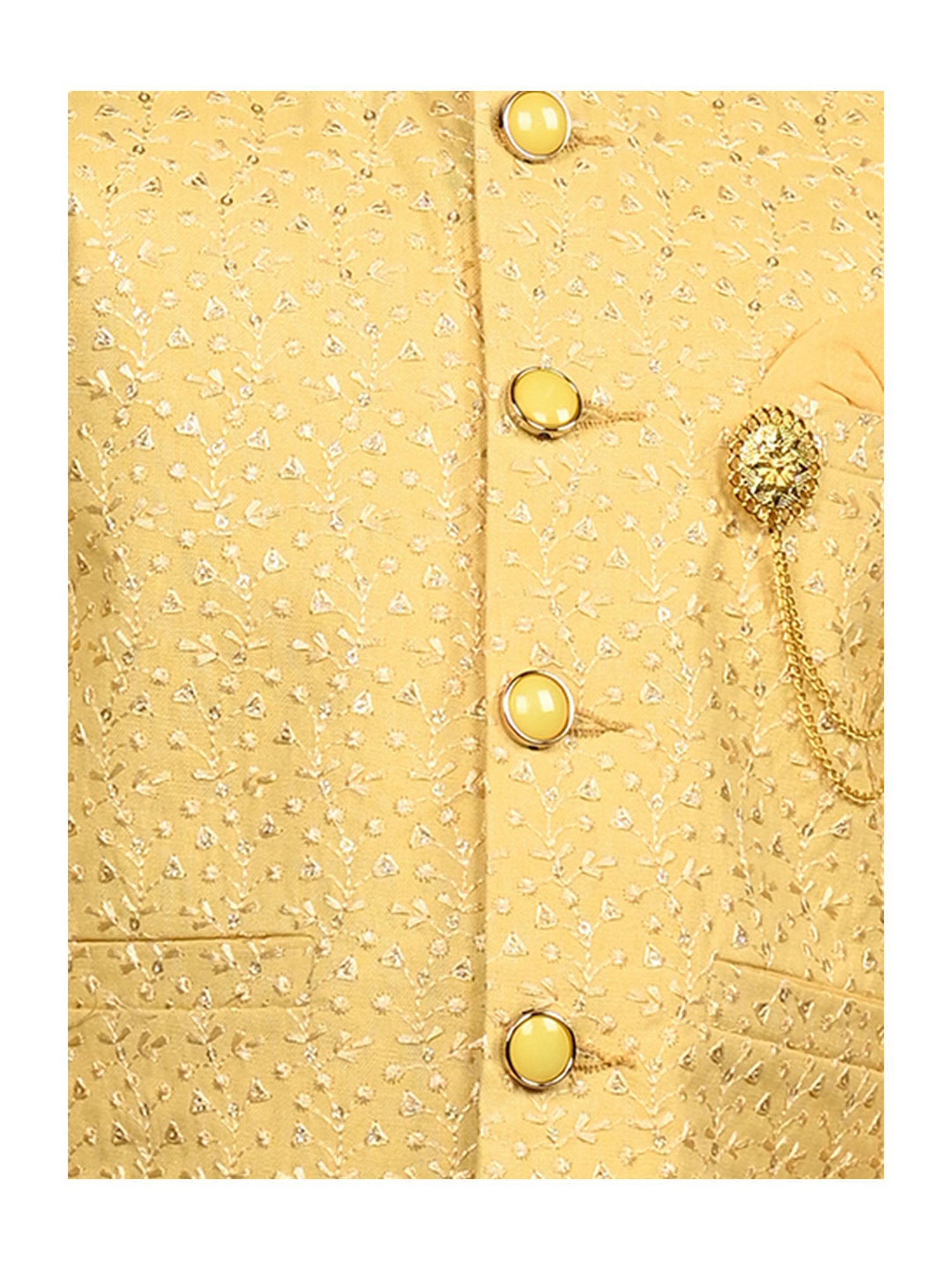 Ahhaaaa Kids Yellow Embellished Full Sleeves Sherwani, Jacket & Pyjamas