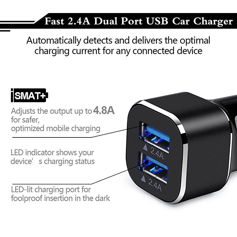 Car Charger Dual Phone Car Charger 48Amp 2Pack Car Adapter Mini Dual USB Port USB Car Charger Compatible for Samsung Galaxy A10e A20 A50 iPhone 11 Pro MaxXs MaxXsXRX876S6 Plus LG