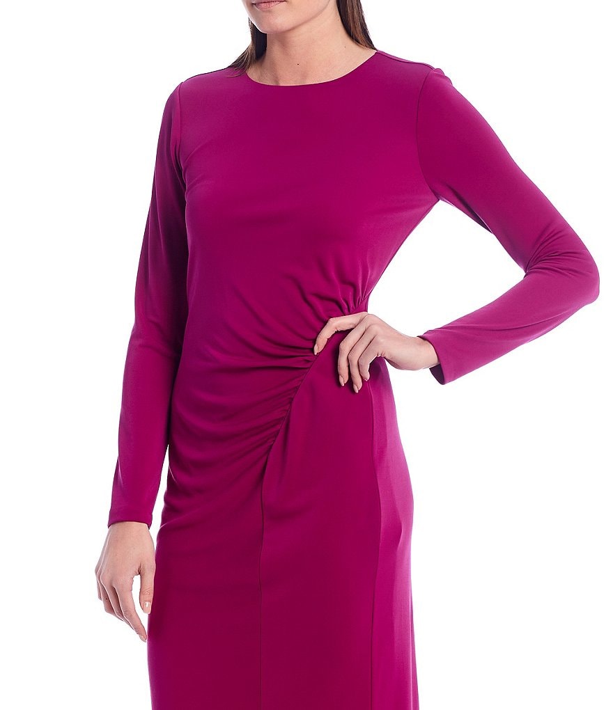 Donna Karan New York Matte Jersey Ruched Long Sleeve Midi Sheath Dress