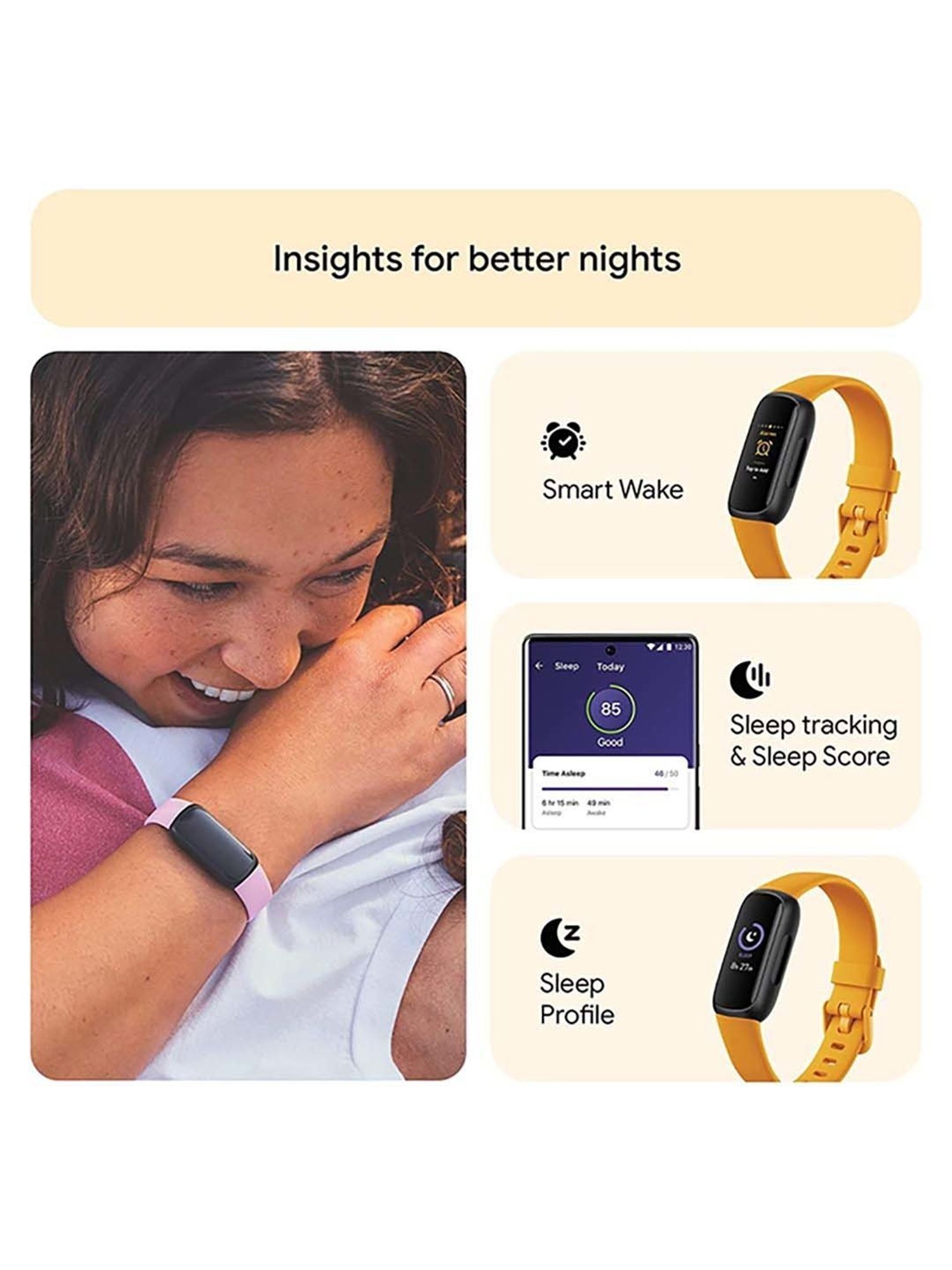 Fitbit Inspire 3 Health & Fitness Tracker Smartband (Morning Glow / Black)