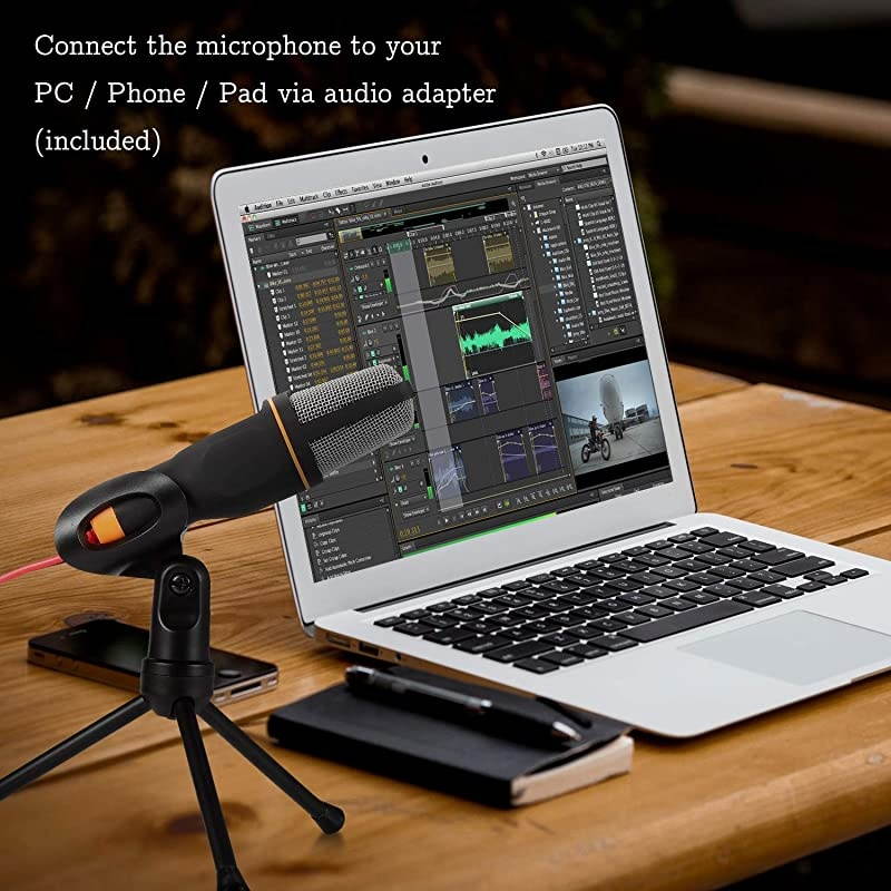 PC Microphone with Mic Stand Professional 35mm Jack Recording Condenser Microphone Compatible with PC Laptop iPad iPhone MacRecorder Singing YouTube Skype Gaming 35mm PC Microphone