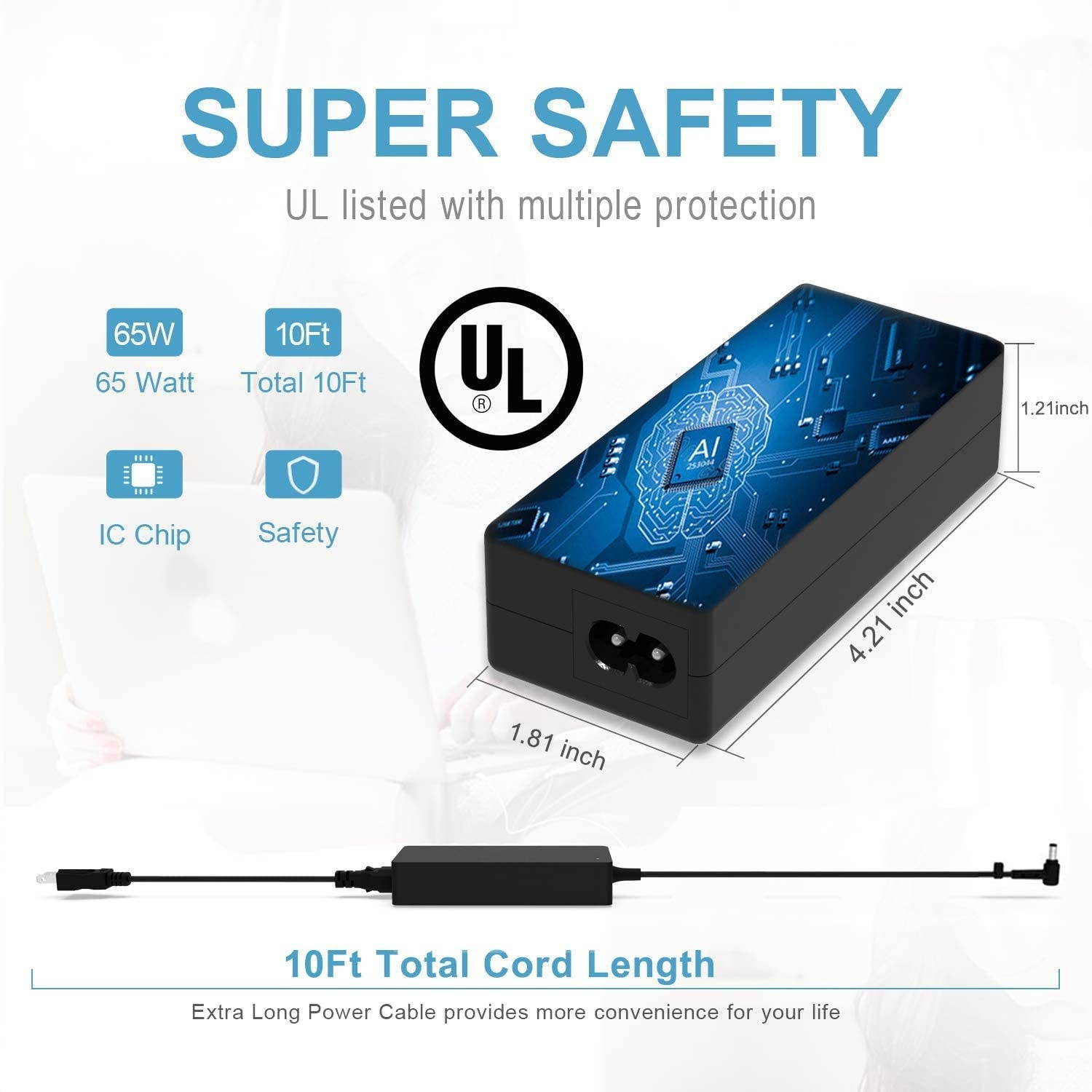 UL Listed AC Charger Compatible with Asus Q553U Q553UB Q553 Q326FA Q326F Q326 Laptop Power Supply Cord