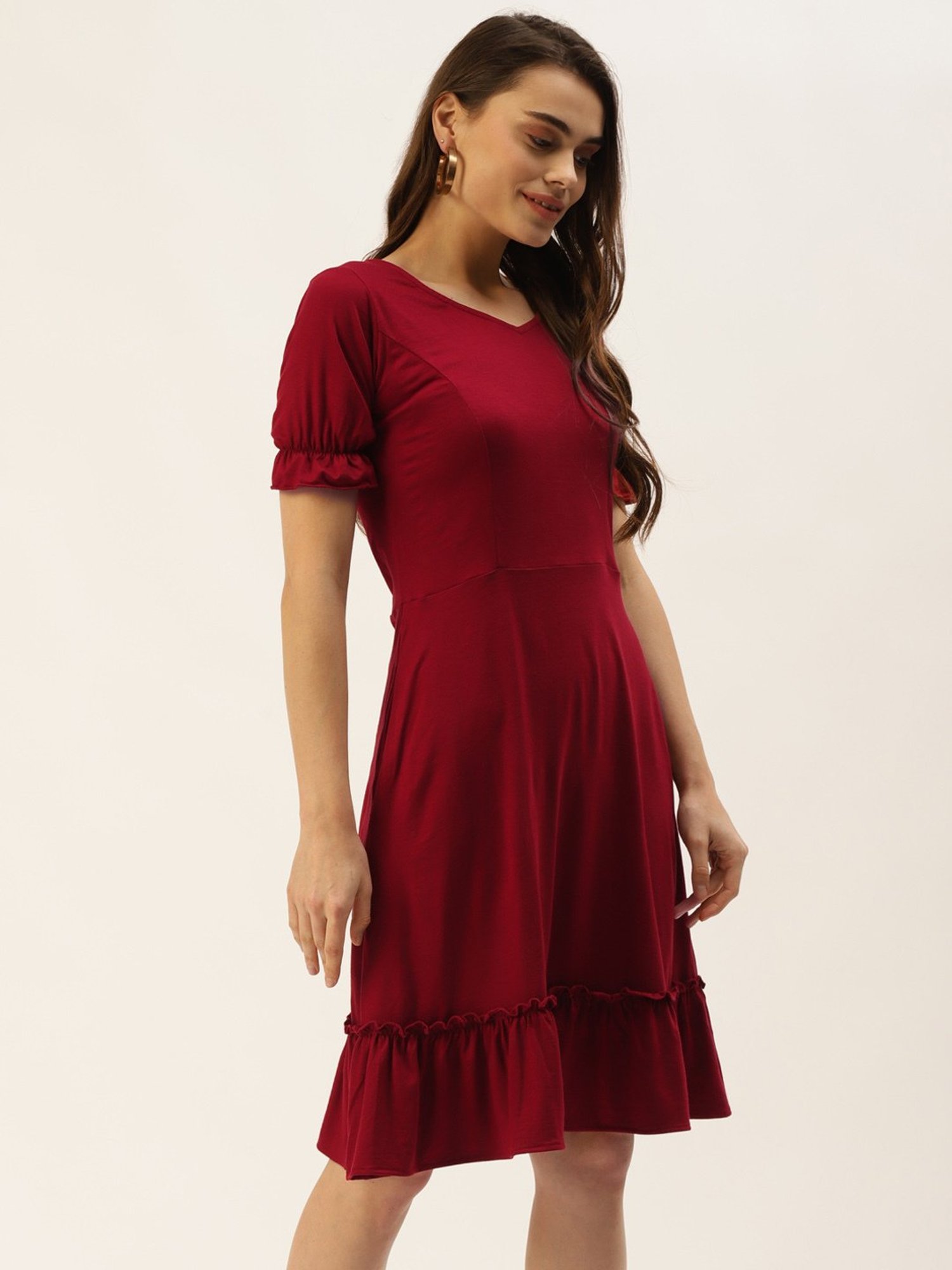 BRINNS Maroon Midi A Line Dress