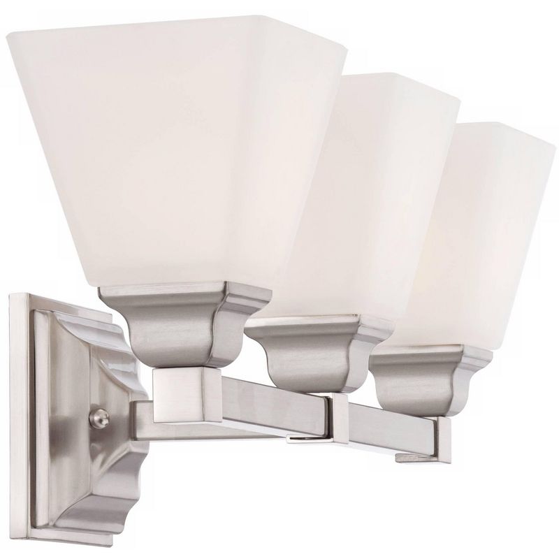Regency Hill Modern Wall Light Satin Nickel Hardwired 20" Wide 3-Light Fixture Etched Opal Glass for Bathroom Vanity Mirror