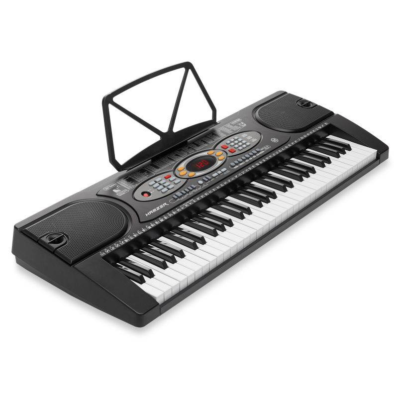 Hamzer 61-Key Electronic Keyboard Portable Digital Music Piano with X Stand, Microphone & Sticker Set
