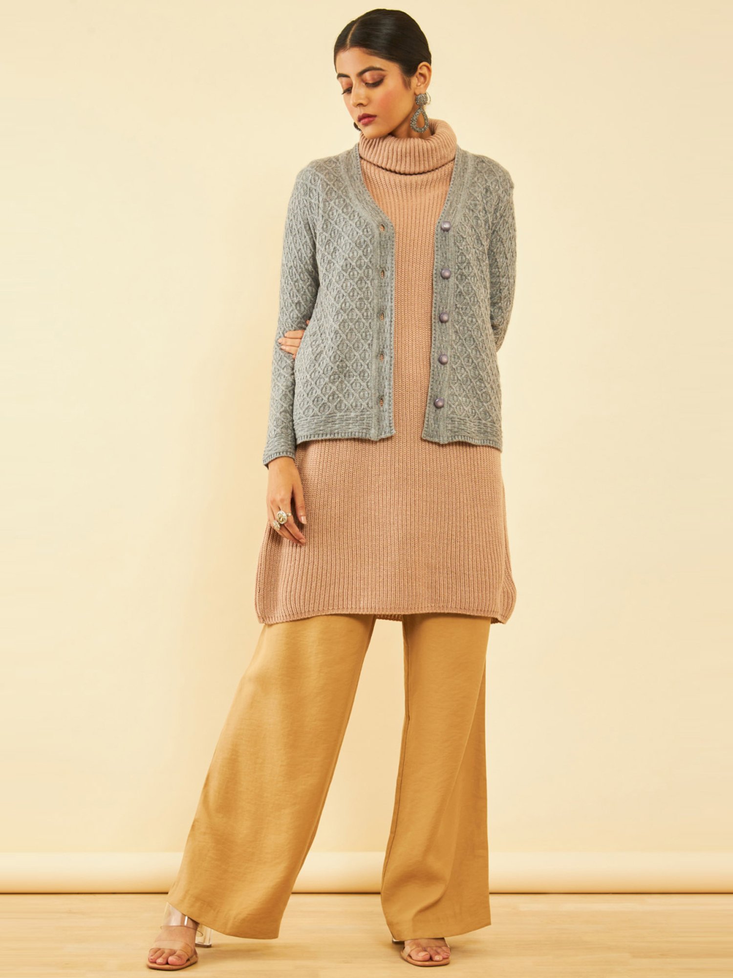 Soch Grey Self Pattern Cardigan