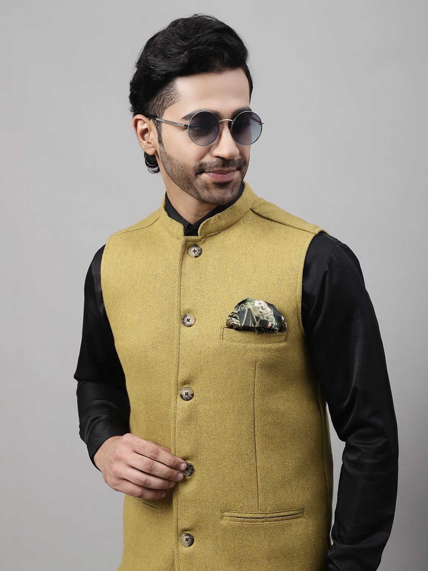 Even Mustard Regular Fit Nehru Jacket