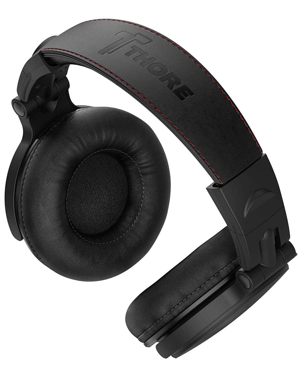 Thore Over Ear iPhone Headphones with Lightning Connector (Apple MFi Certified) &ndash; Closed Back Studio DJ Monitor Earphones (50mm Neodymium Drivers) (V200 Black/Red)