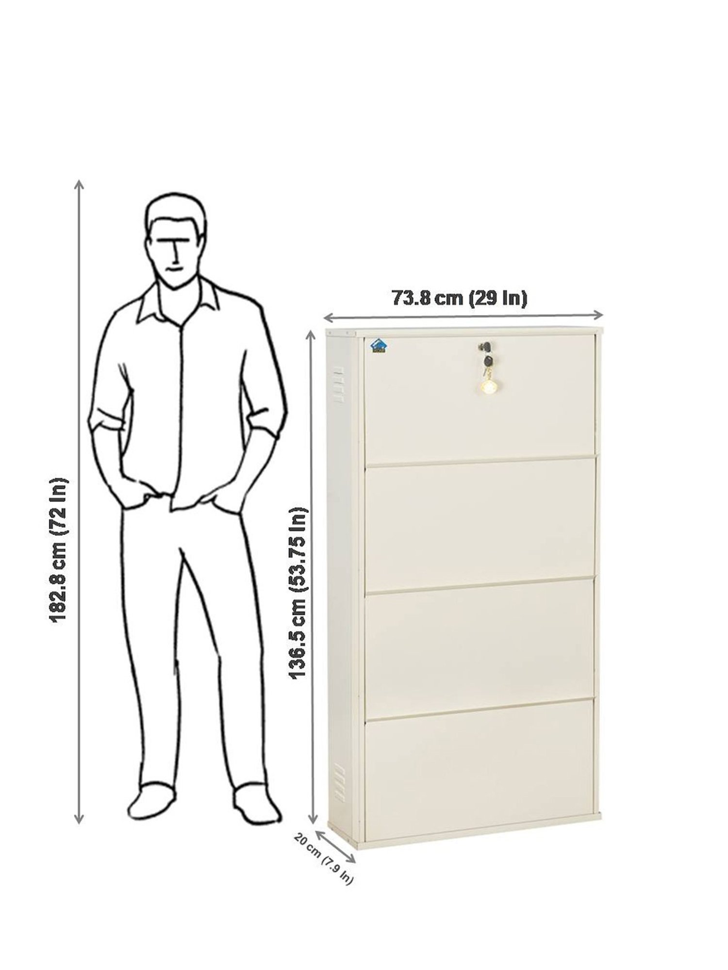 Delite Kom Metal Shoe Rack - 24" 10 Shelf, Double Decker, Ivory, PowderCoat, Wall Mount, DIY