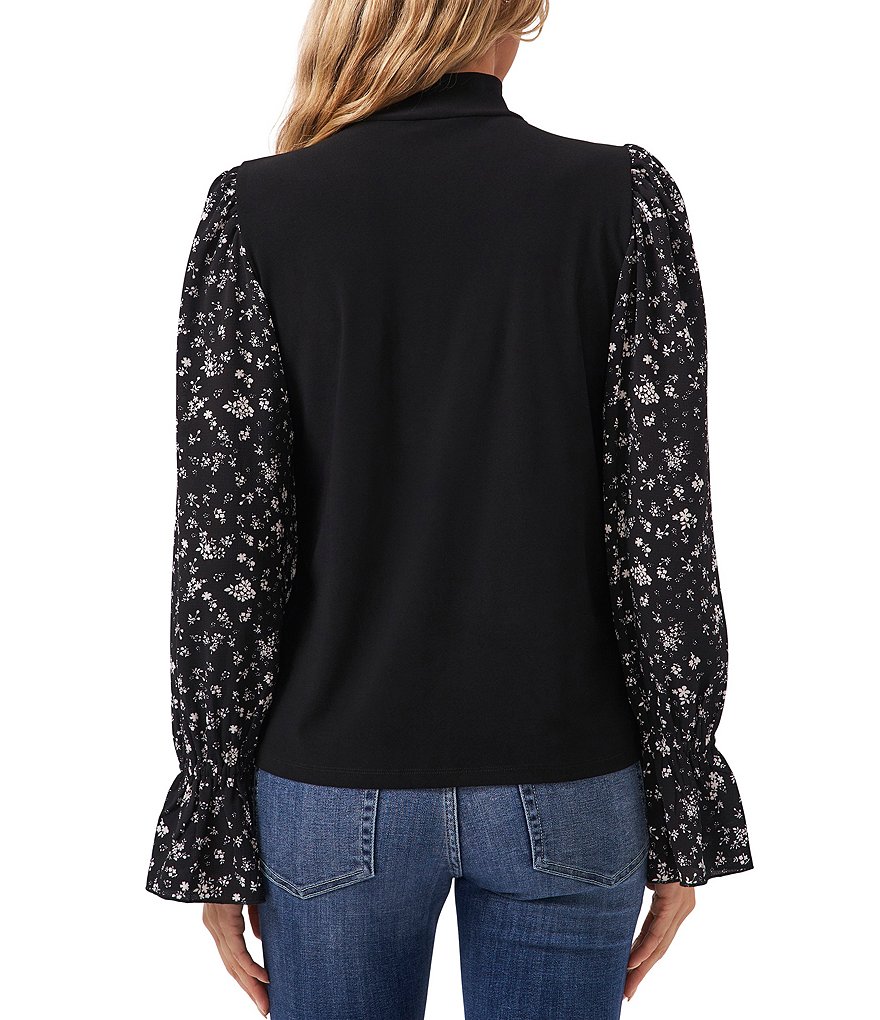 CeCe Wistful Ditsy Print Long Sleeve Mock Neck Knit Blouse