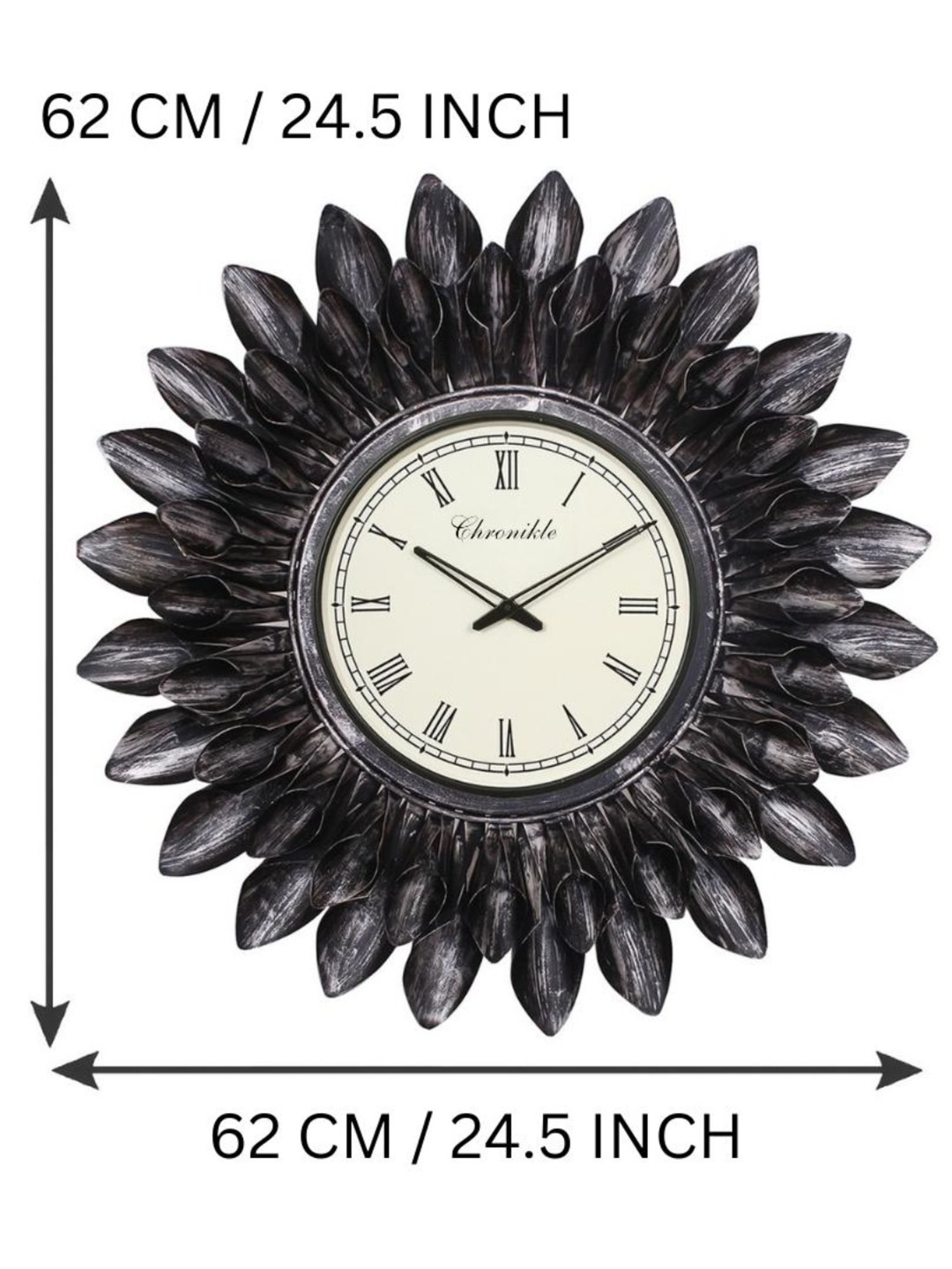 CHRONIKLE Floral Design Black Iron Roman Number Analog Wall Clock