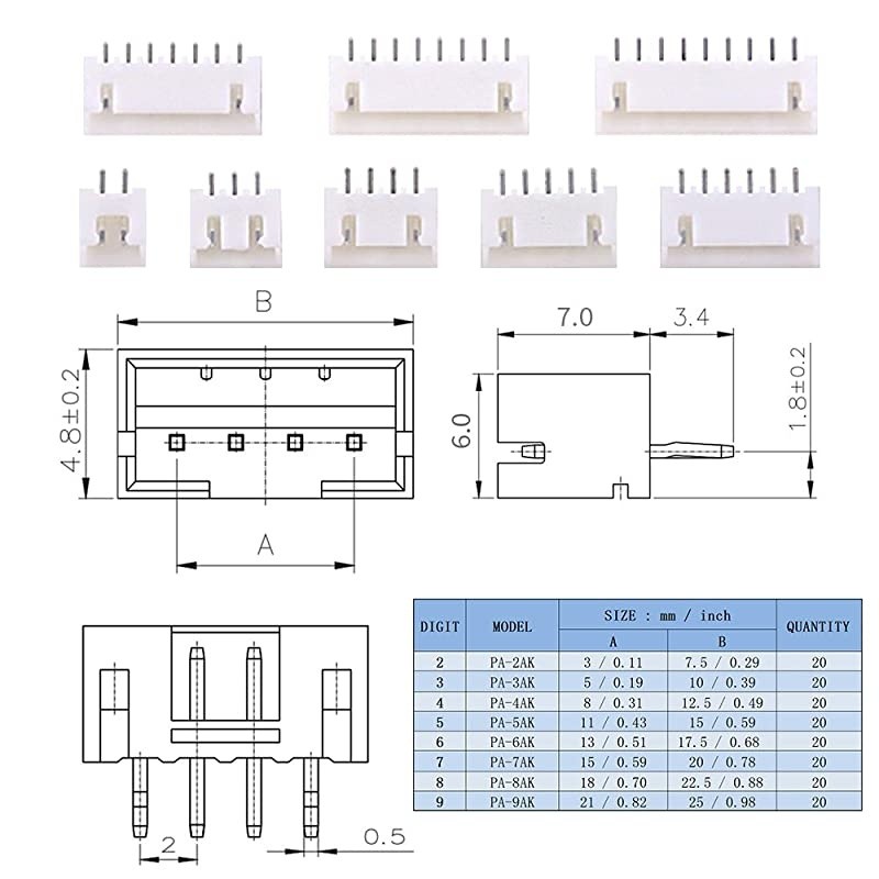 1180 Pieces 254mm 23456789 Pin Housing Adapter Cable Connector Socket Male and Female with 254mm Female Pin Header Connector Perfectly Compatible with JSTXHP Connector Kit
