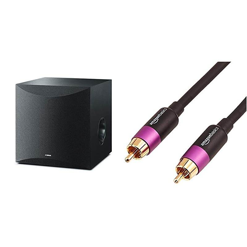 10" 100W Powered Subwoofer - Black (NS-SW100BL) &  Basics Subwoofer Cable - 8 Feet