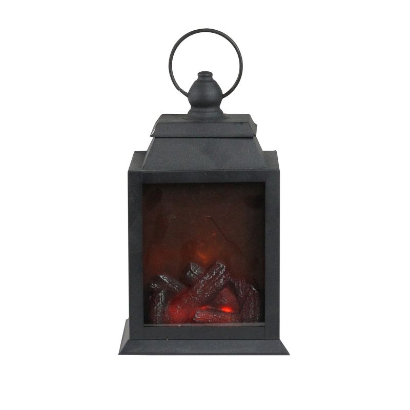 Diva At Home 10" LED Lighted Black Lantern with Faux Fire Christmas Decoration
