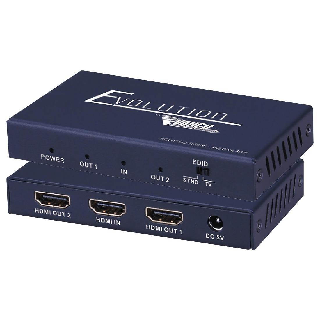 Vanco - EVSP4K12 - Vanco Evolution Premium 4K HDMI 1x2 Splitter - 4096 x 2160 - HDMI In - HDMI Out