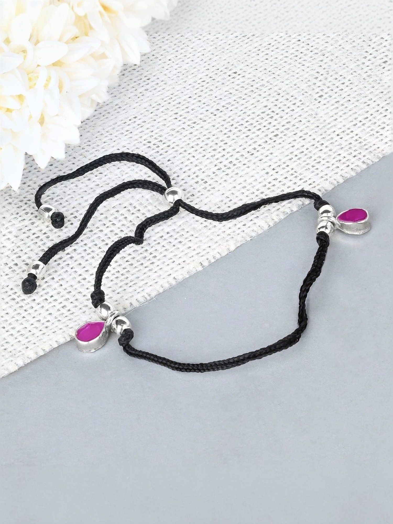 Touch925 Majestic Drop Silver Thread Anklet for Women