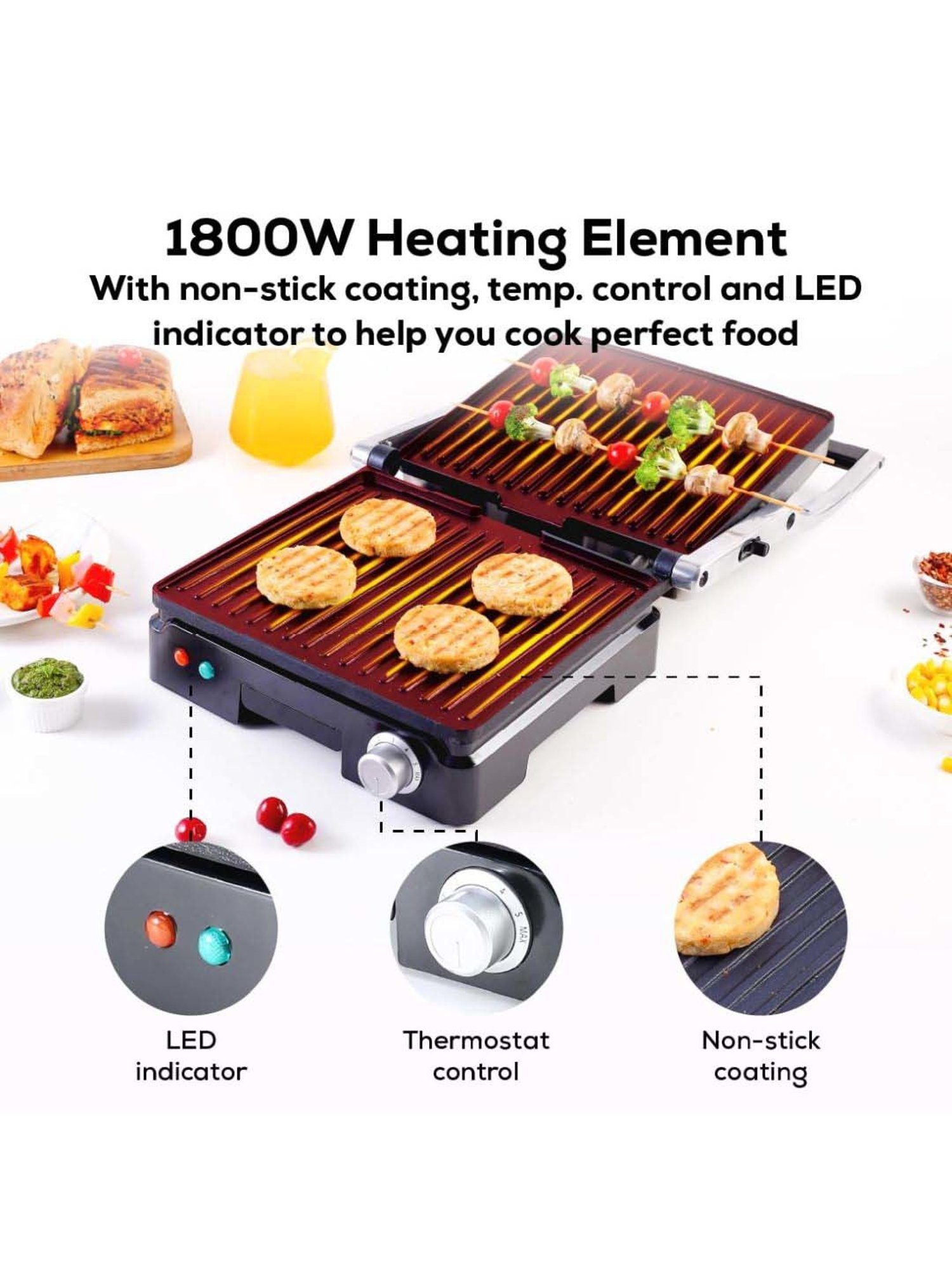 Borosil Sandwich Maker 2000W with Non stick coating (Black)