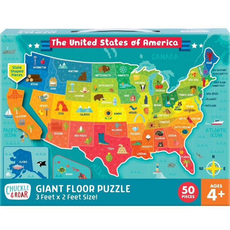 Chuckle & Roar Giant Floor Puzzle - USA Map - 50pc