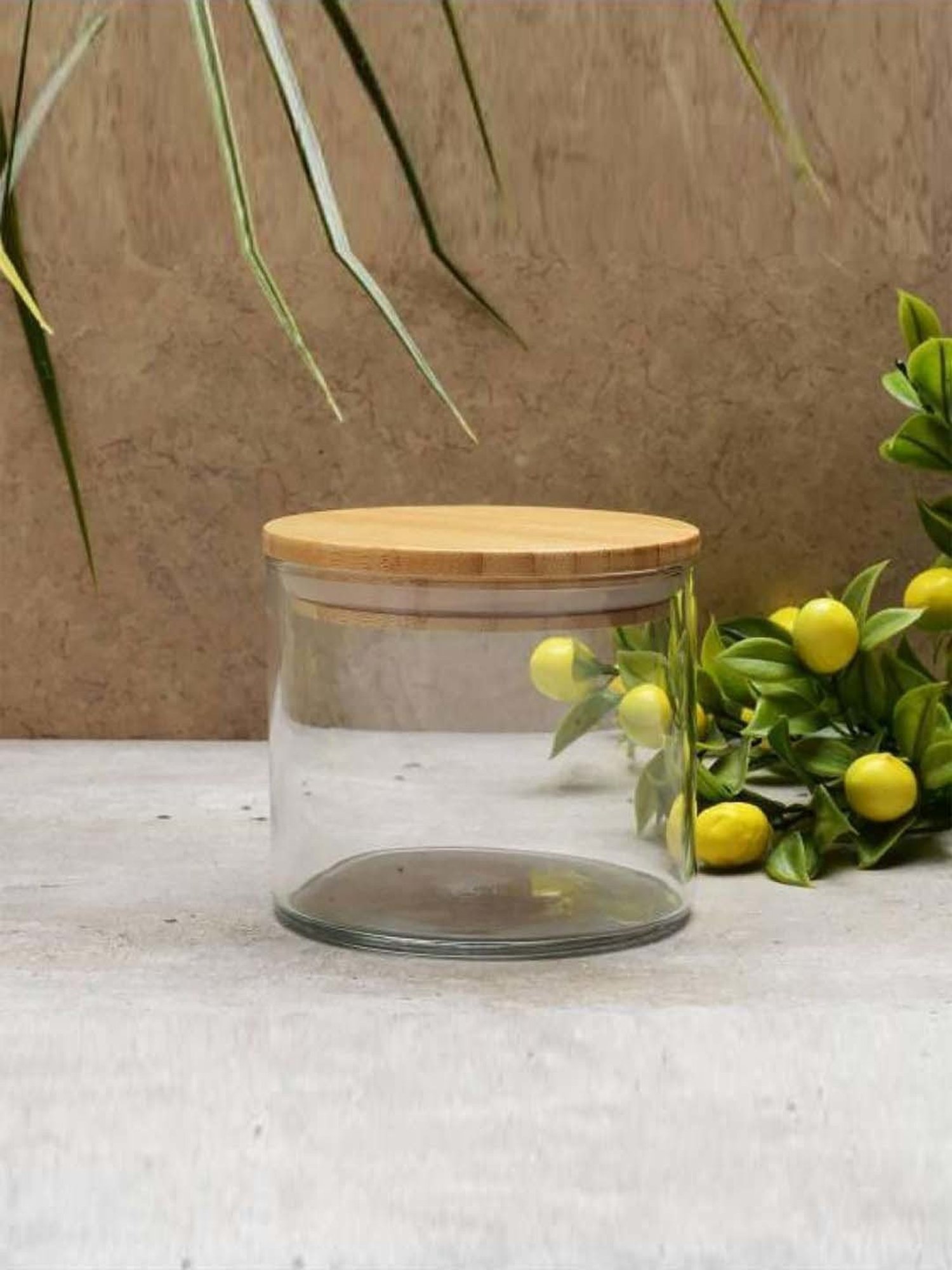 Pasabahce Transparent Bamboo Jar With Wooden Lid (0.7 L) - Set of 2
