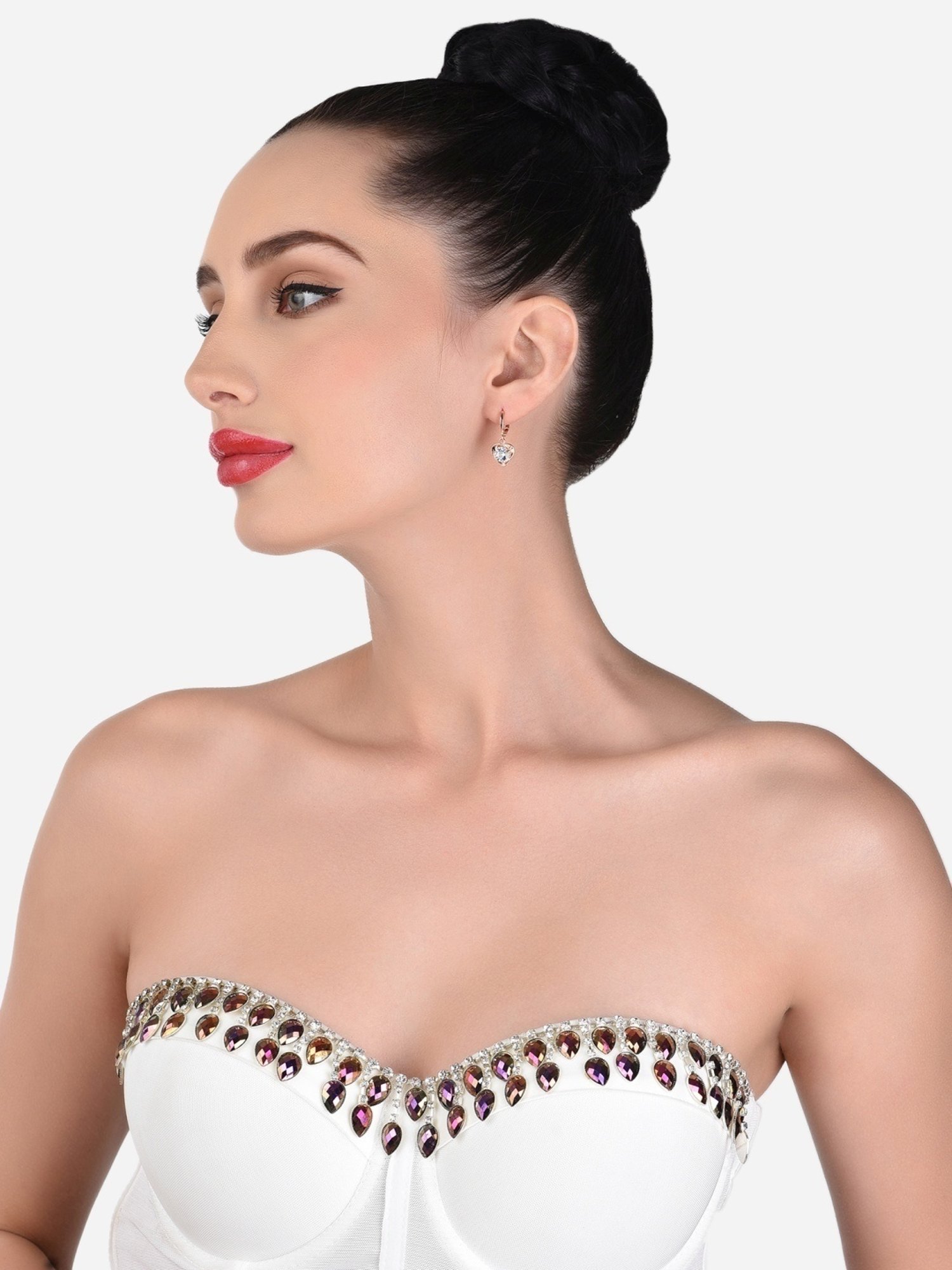 Zaveri Pearls Set of 2 Rose Gold Contemporary Cubic Zirconia Heart & Crown Drop Earrings - ZPFK13352